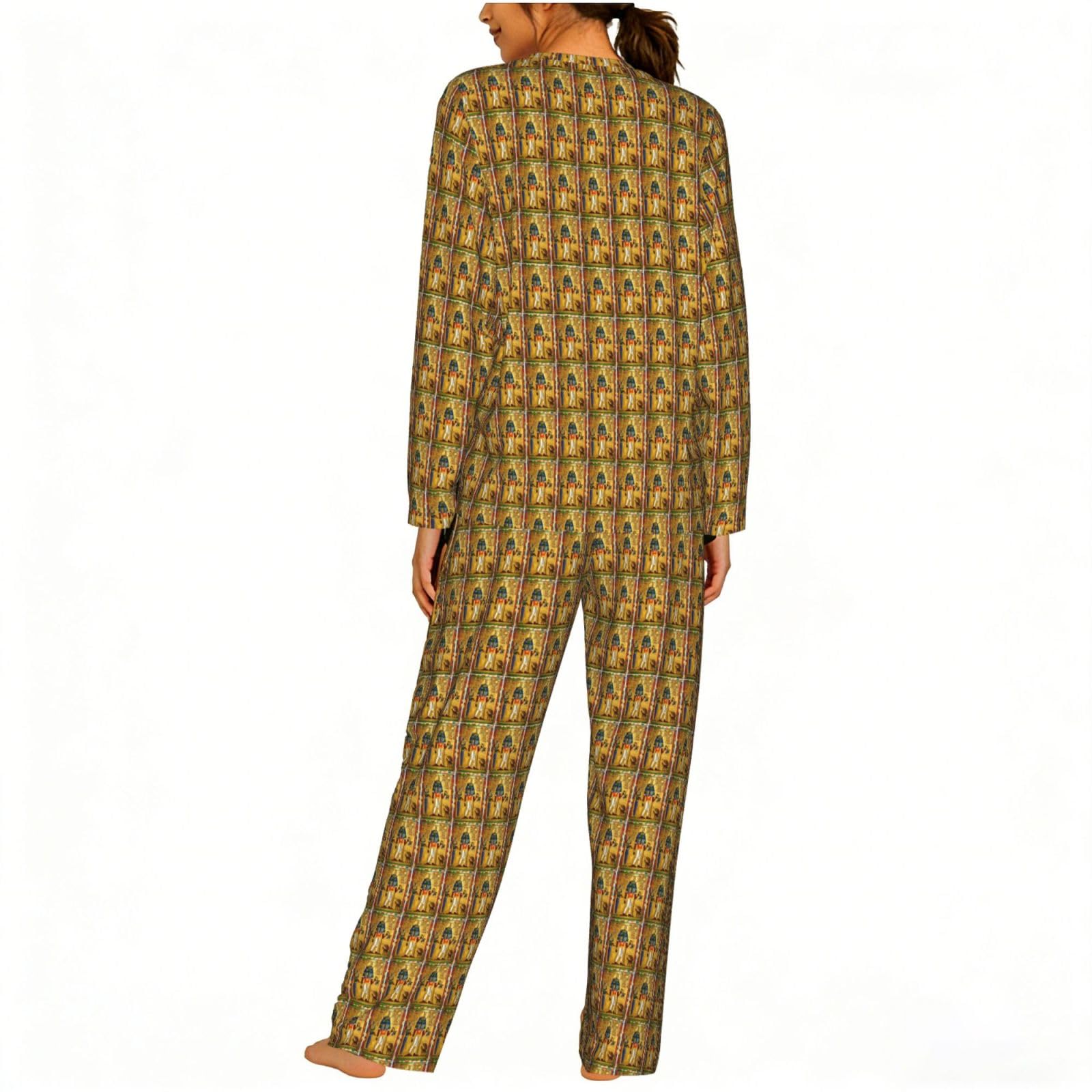 Antico Egitto Tribe Serie Stampa Delle Donne Manica Lunga Abbinamento Pigiama Quotidiano Confortevole Loungewear Abiti Da Notte