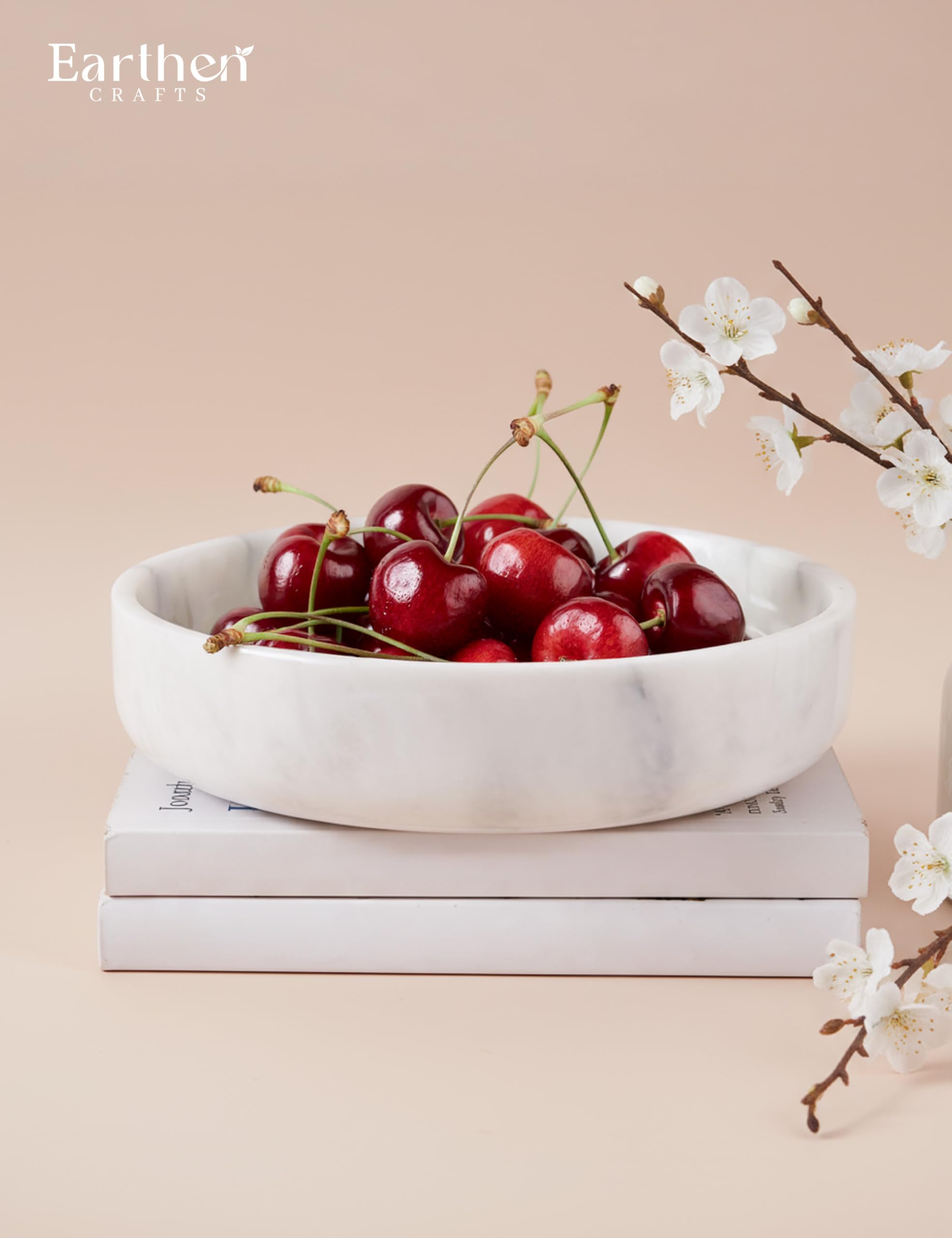 Bol de service en marbre de 20,3 cm, bol décoratif en blanc fait main pour le plan de travail de la cuisine, grand bol à bonbons pour la table basse et la décoration d'entrée