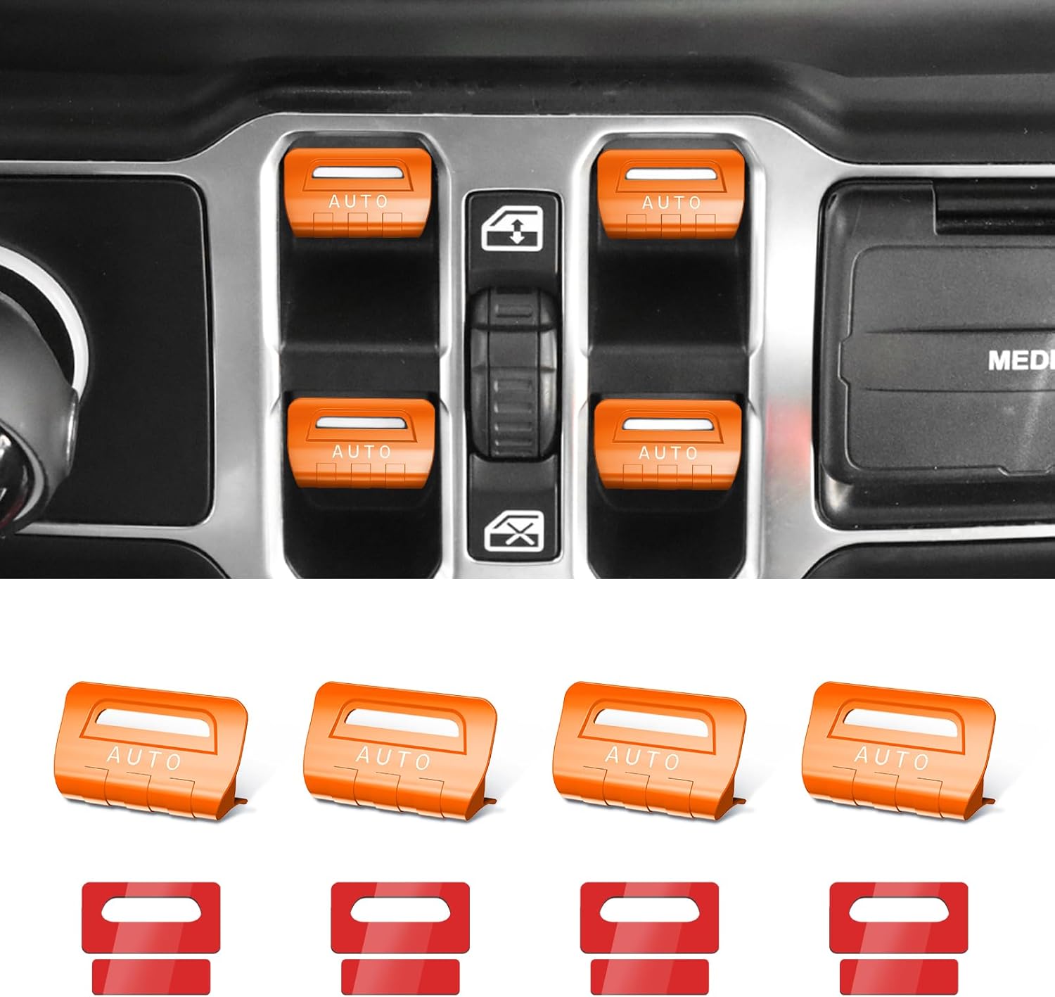 DIAMOOKY 4PCS Upgraded Metal Window Switch Button Cover Compatible with Jeep Wrangler JL JLU 2018-2026 and Gladiator JT 2020-2022 2023 2024 2025 2026 Wrangler 4xe Interior Accessories(Metal-Orange)