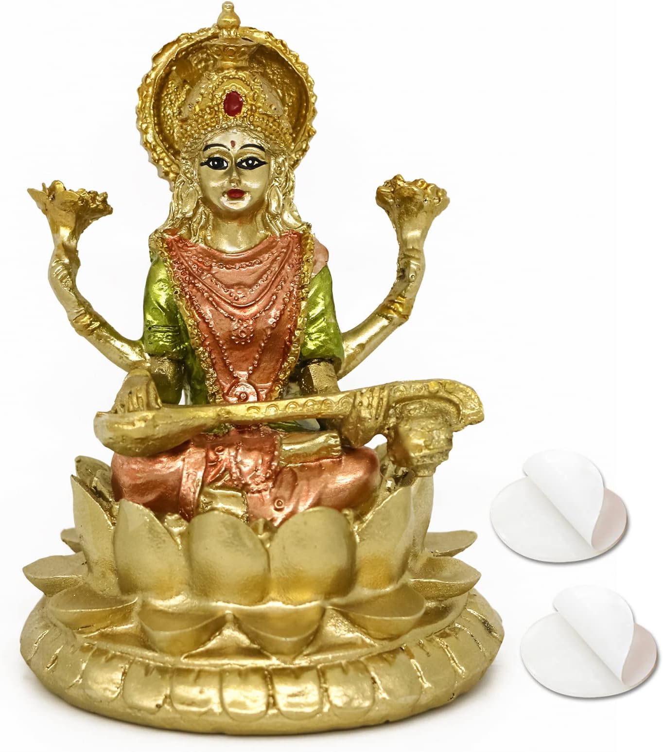 Hindu Goddess Saraswati Statue - 4.4" H Indian God Saraswati Idol Sculpture Diwali Gifts for Indian Home Temple Mandir Pooja Items Car Dashboard Decor