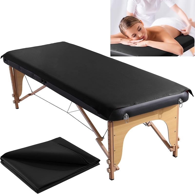 BALAPET Capa preta retangular para maca de cílios, massagem e estética em couro sintético, 185,42 x 76,2 cm