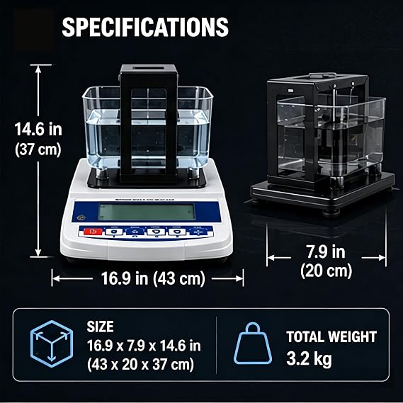 Precious Metal Tester Machine, Digital Solid Density Meter for Gold Silver Platinum, Professional Karat Purity Analyzer for Jewelry Store Banks(Solid Only,620g)