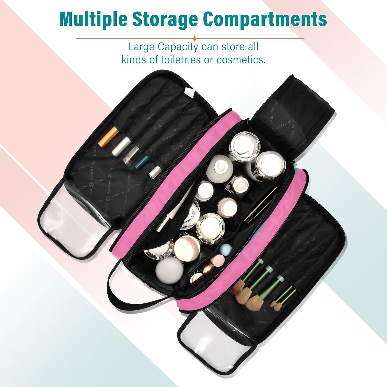 Colorful Stripes Makeup Bag Travel Cosmetic Bag Toiletry Bag Organizer with Compartments Handle Women Men Gifts image 5