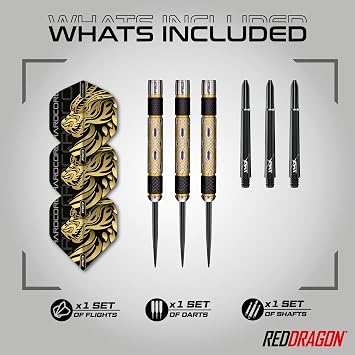 RED DRAGON Golden Eyes Professional Steel Tip Darts Set - 85% Tungsten Darts with Aluminum Shafts & Flights - Available in Weights from 22g to 32g