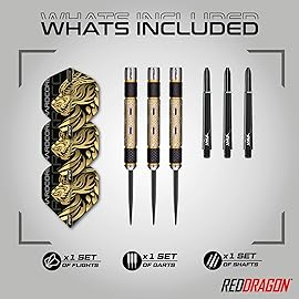 RED DRAGON Darts - Golden Eyes - 22g Professional 85% Tungsten Darts Set with Dart Flights and Dart Shafts (Stems)