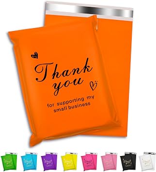 Thank You Poly Mailer 6x9 Inch 100 Pcs, Waterproof and Tear-Resistant Shipping Bags for Clothing, Strong Mailing Bags with Self-Seal, Cute Packaging Bags for Small Business - Orange
