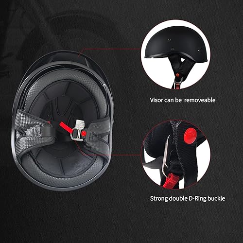 Miniatura 10 de CHCYCLE Medio casco de motocicleta para hombres y mujeres con protector solar, casco de motocicleta vintage para motocicleta Cruiser Scooter