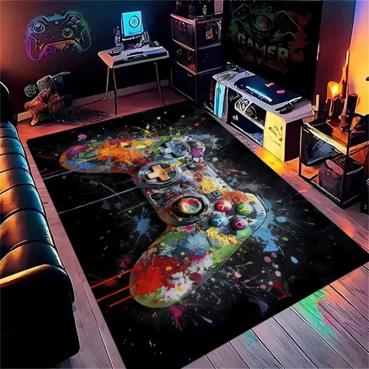 Tapis de zone de game cyber antidérapant 120x180cm pour chambre de gamer