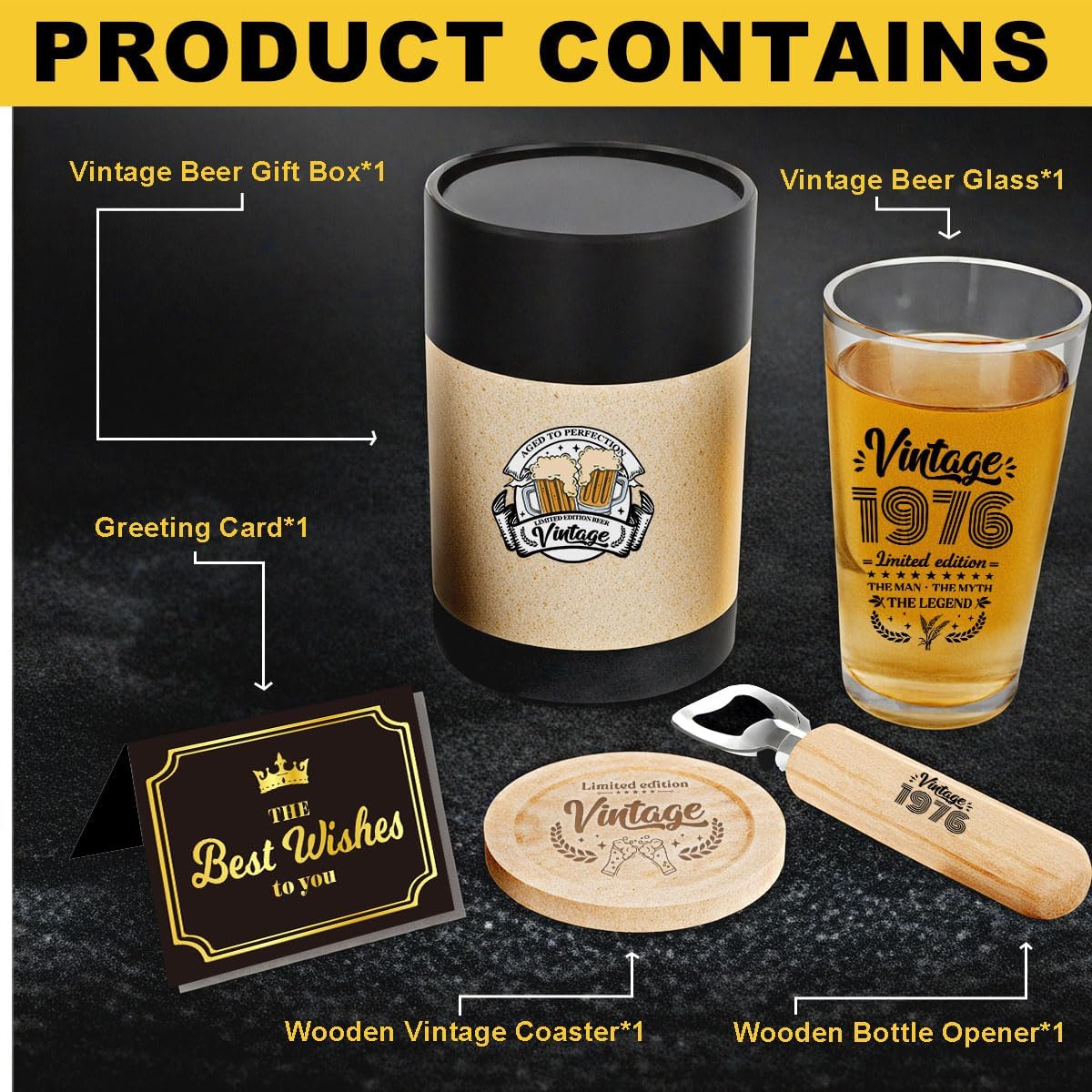 50th Birthday Gifts for Him 50 Year Old Men Birthday Gifts Vintage 1976 Beer Drinking Glass Cool 50th Birthday Gifts Happy Anniversary 50th Birthday Party Supplies Decorations - Image 2