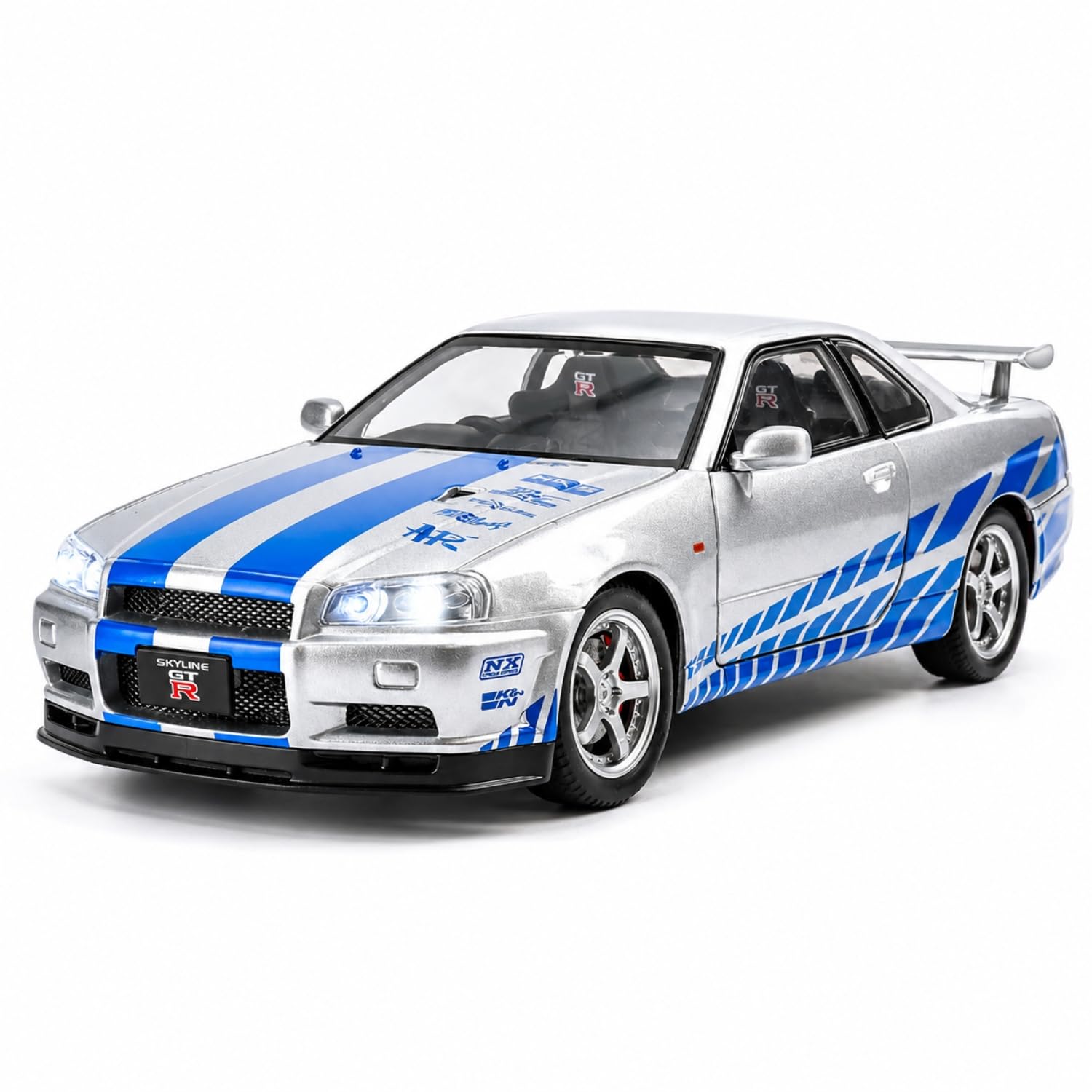 Mashes 1:32 Nissan GTR Skyline R34 Diecast Car Models Toys Metal Alloy Openable Door and Sound & Light, Pull Back Toys Gifts for Boys Best Gift Car [Color As Per Stock]-image-37