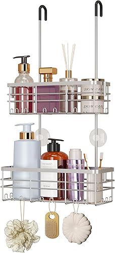 Miniatura 15 de HapiRm Organizador de ducha colgante - Organizador de ducha sin perforaciones con ganchos, estantes de baño de acero inoxidable 304 a prueba de