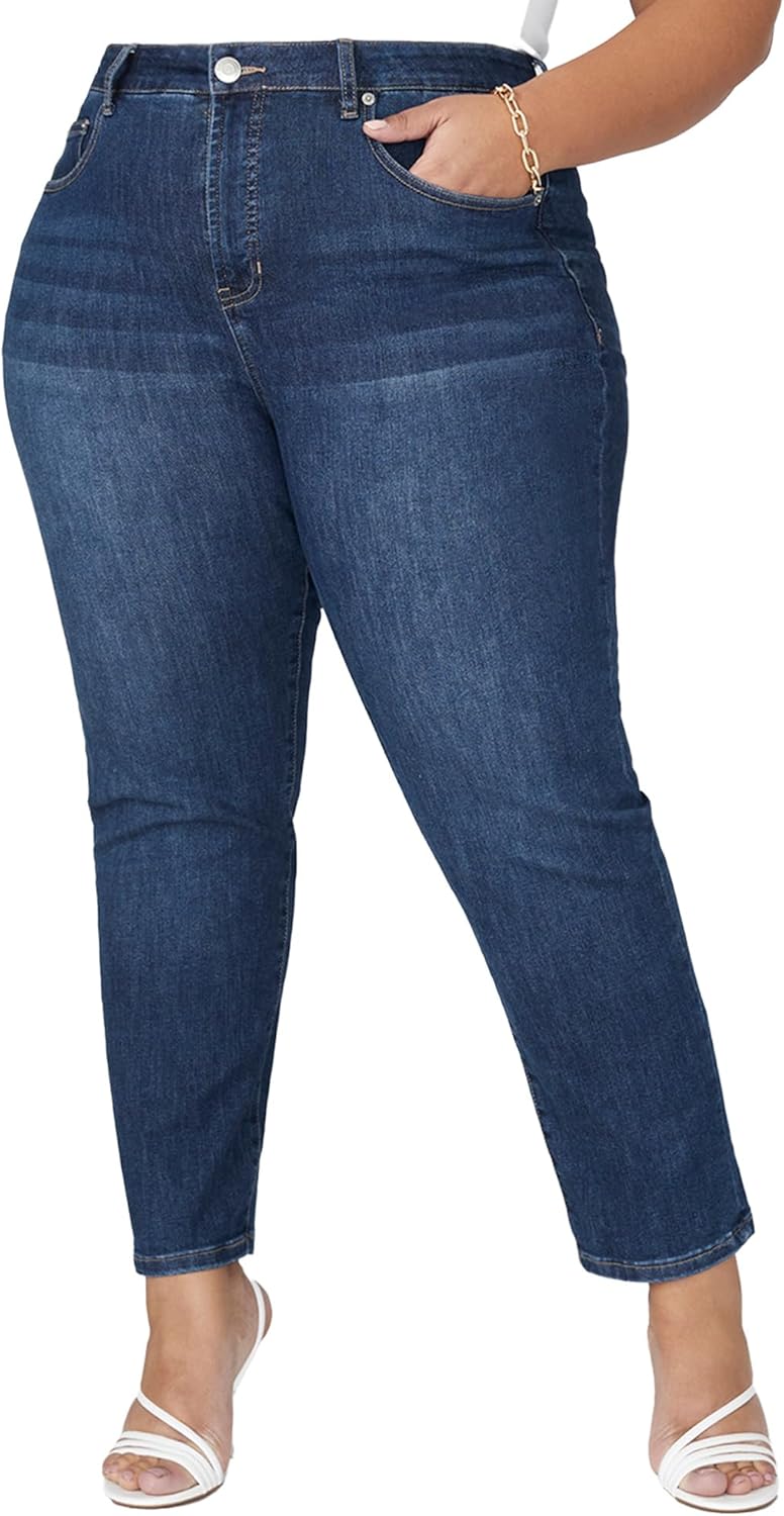 ELOQUII Women's Plus Size The Leigh Super Stretch Slim Leg Jean