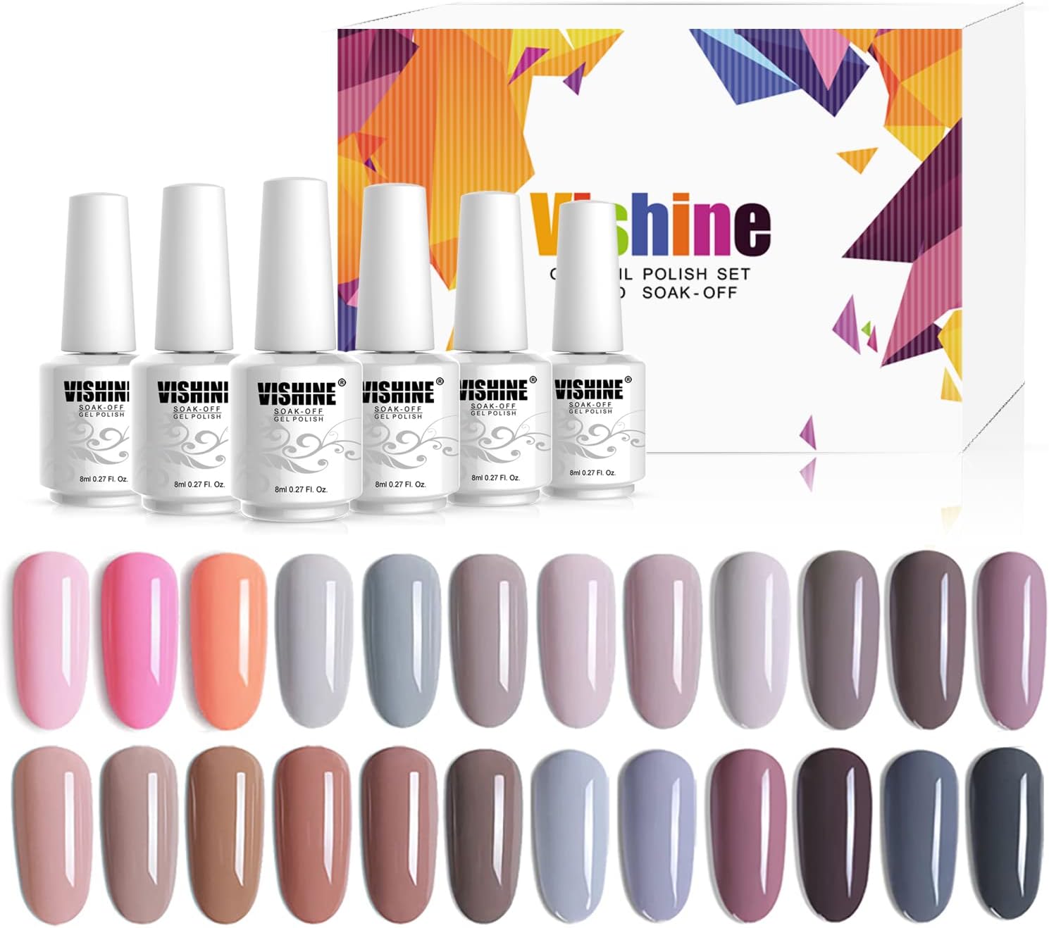 24 Colors Gift Set Gel Nail Polish Kit Soak Off UV LED Nail Gel Nude Grey Pink Color GelPolishes Nail Art 8 ML/PC Pack of 24 Pretty Colors Series Kit