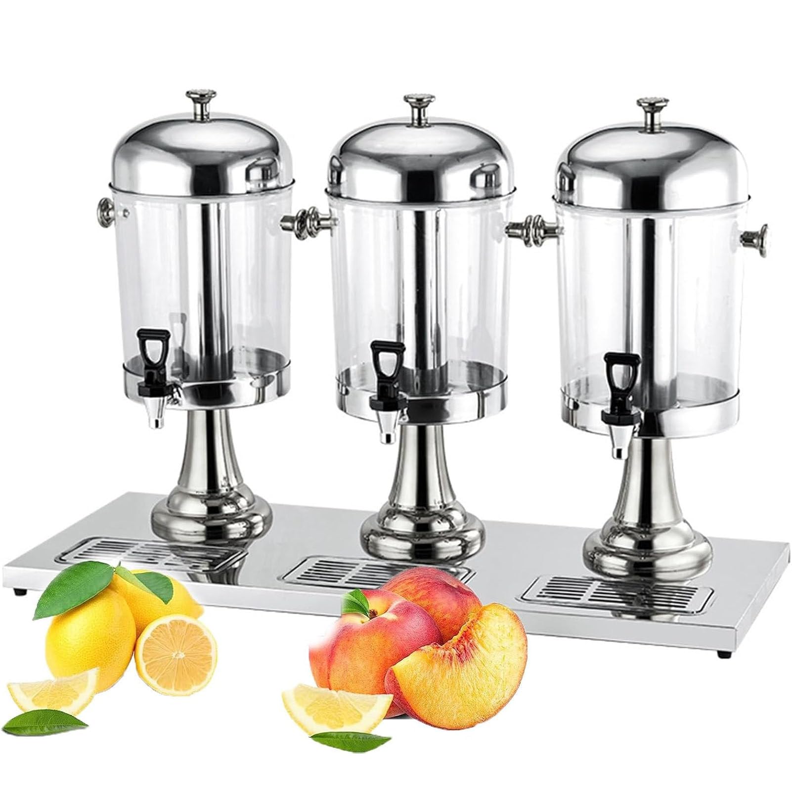 HCZKIUJY Beverage Dispenser with Stainless Steel Faucet, 6.3 Gallon Glass Drink Dispenser for Parties, Events, Self-Service (Silver ThreeBarrels/24L)