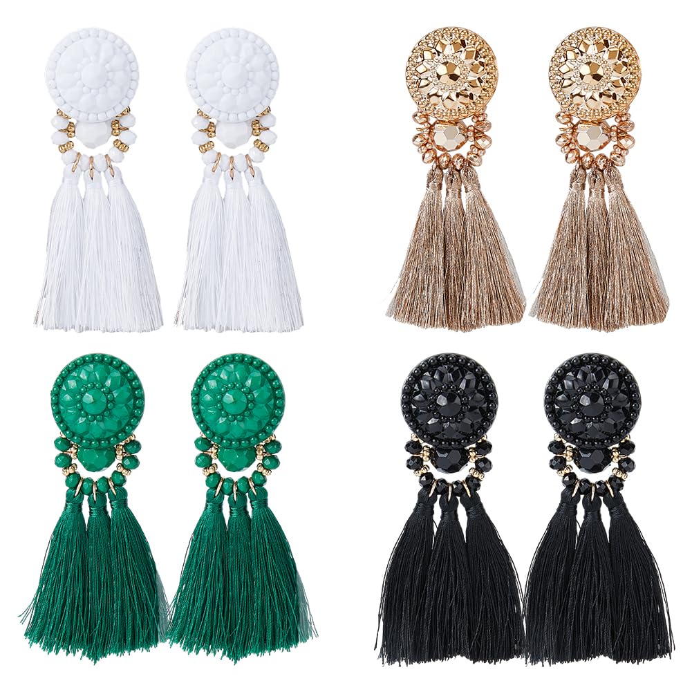 UNICRAFTALE 4 pares pendientes colgantes con 4 colores pendientes colgantes con flecos de poliéster bohemio, pendientes con perlas, para mujer, Sin piedra preciosa