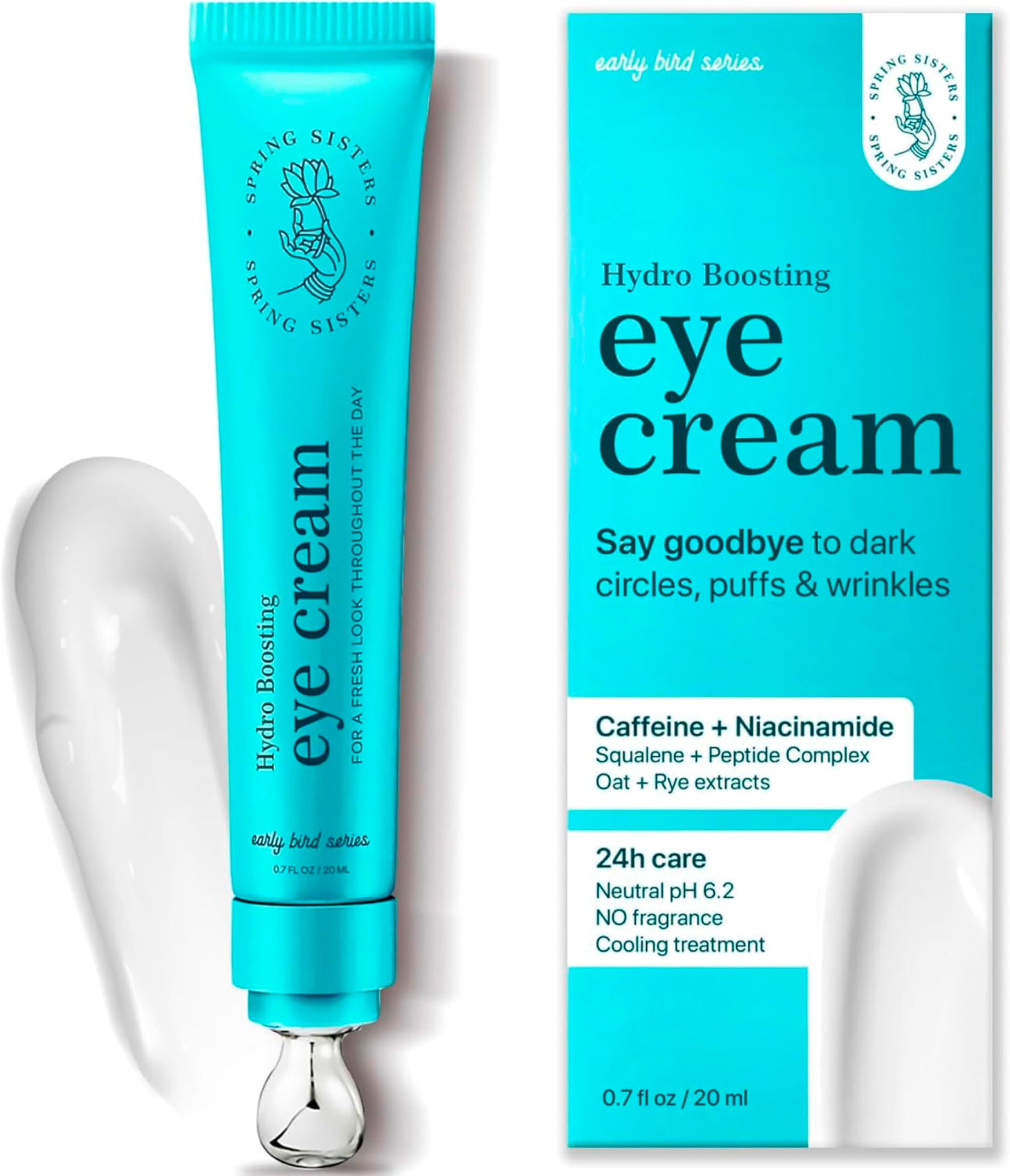 Under Eye Cream for Dark Circles and Puffiness - Caffeine Eye Cream Anti Aging Brightener With Niacinamide, Squalane, Peptide Complex, Korean Skin Care Formula - Massage Zinc Roller - Puffy Eyes