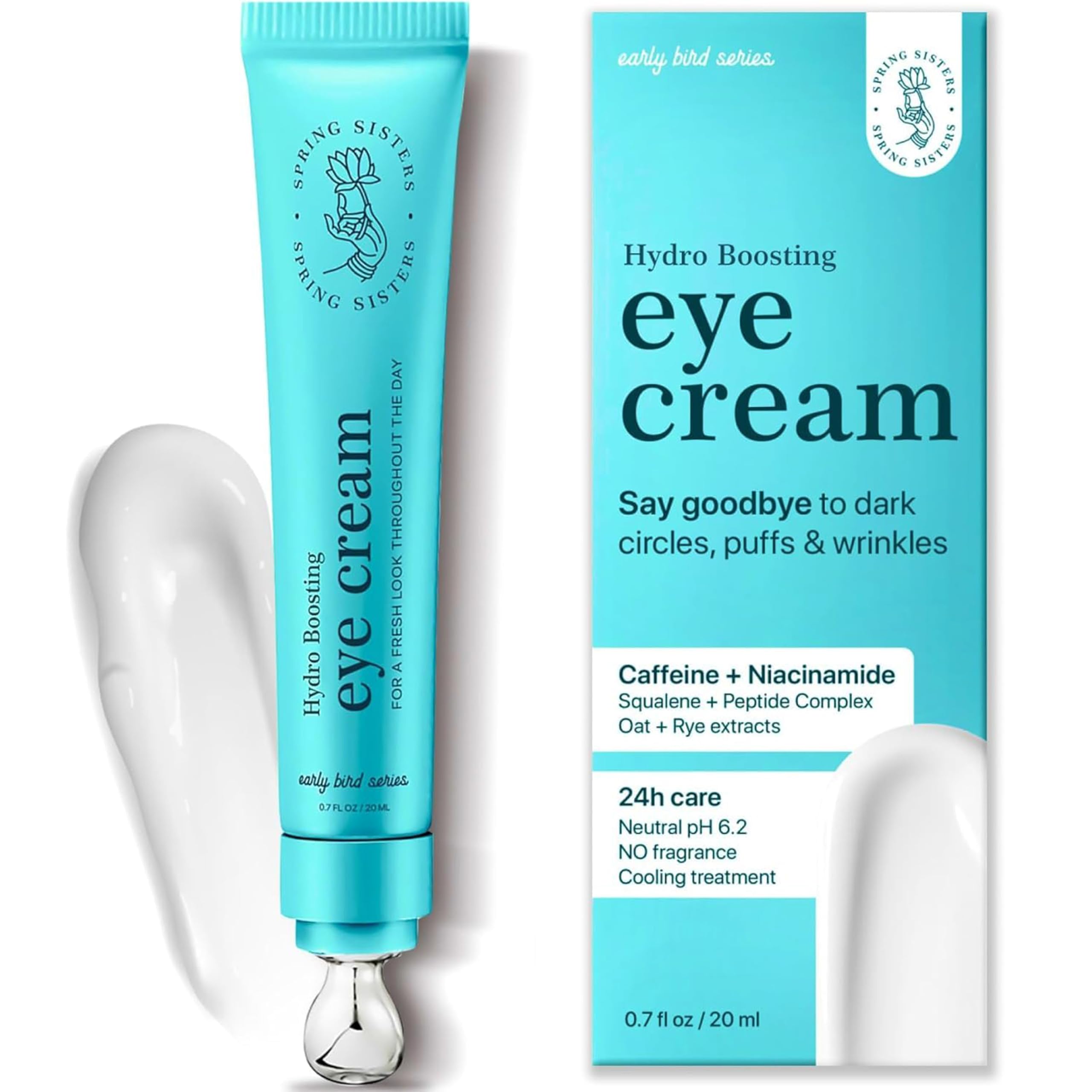 Under Eye Cream for Dark Circles and Puffiness - Caffeine Eye Cream Anti Aging Brightener With Niacinamide, Squalane, Peptide Complex, Korean Skin Care Formula - Massage Zinc Roller - Puffy Eyes