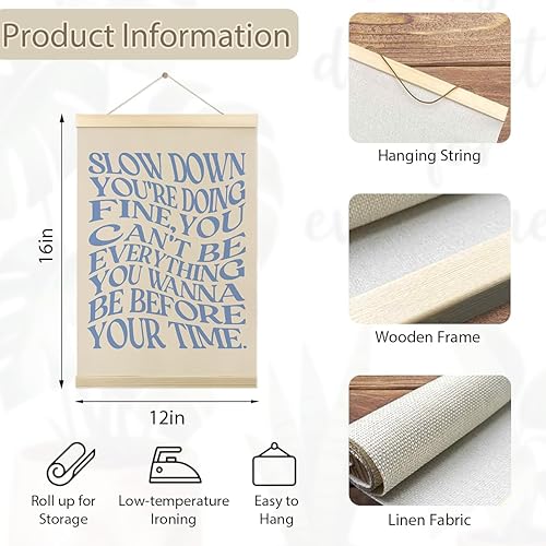 Miniatura 7 de Arte de pared con letras de canciones, marco retro de los años 70 para colgar pósteres, decoración de pared de afirmaciones positivas azules,