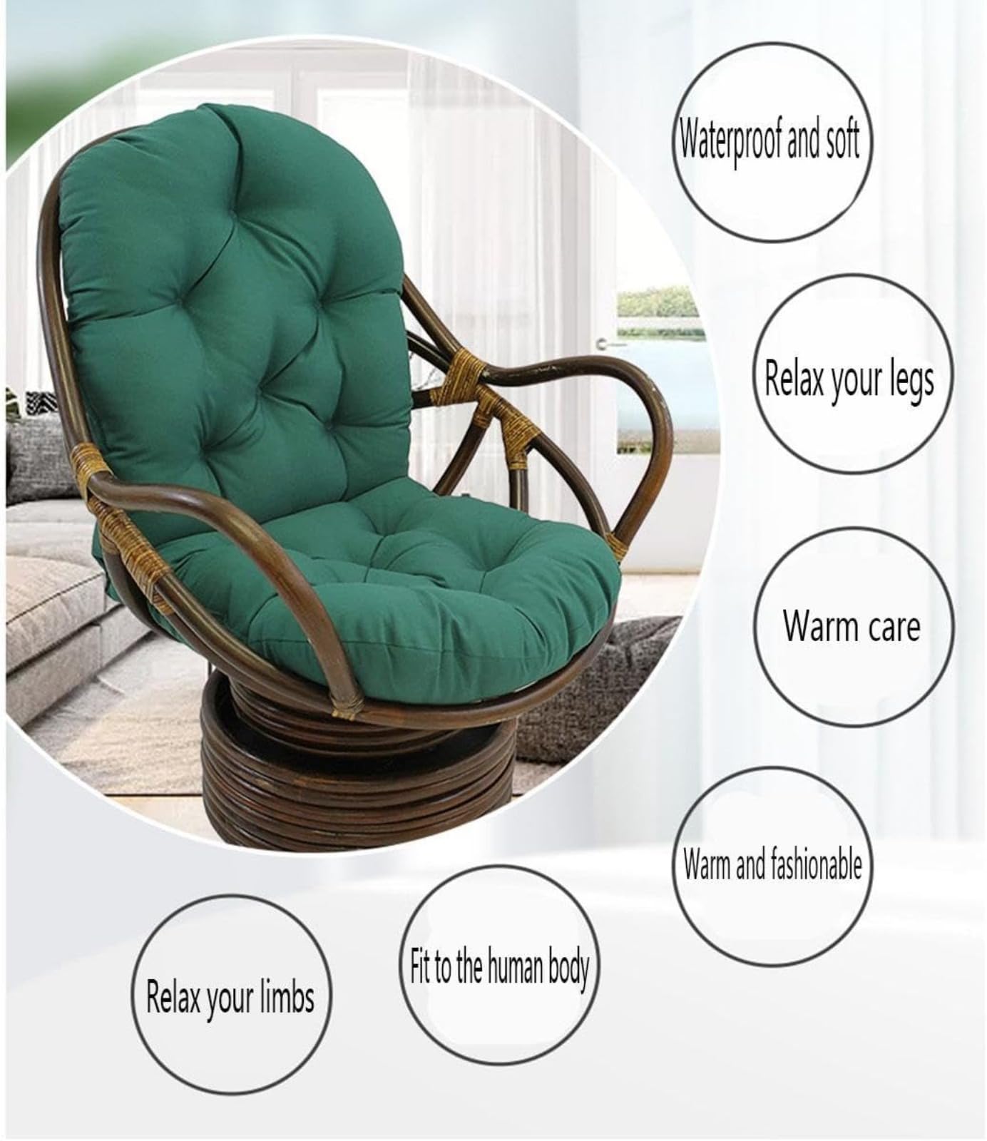 Cojín acolchado para mecedora, suave, grueso, lavable, cojín de repuesto para silla de jardín, silla giratoria para tumbona, ratán, jardín, terraza