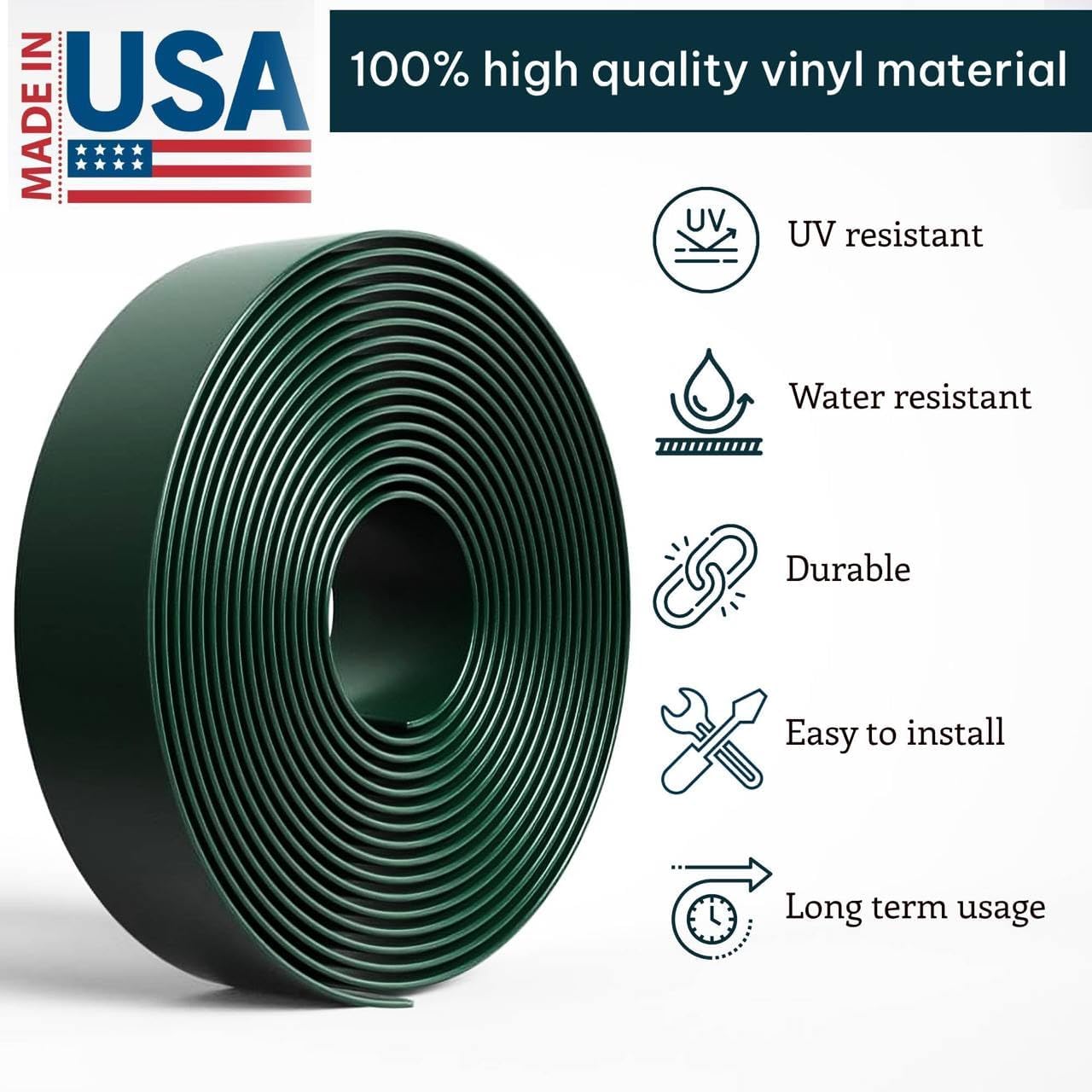 KOMORAX Sherwood Green 1.5" Wide 20' Length Chair Vinyl Strap Strapping for Patio Lawn Garden Outdoor Furniture Matte Finish Color