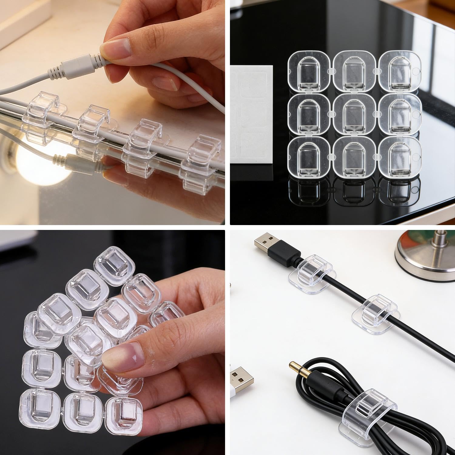 36Pcs/4Sheets Cable Clips Adhesive Cord Clips for Wires on Wall Cable Management Wire Organization for TV, PC, Laptop Ethernet Cables at Desktops (Clear, 1.6x1.6cm)