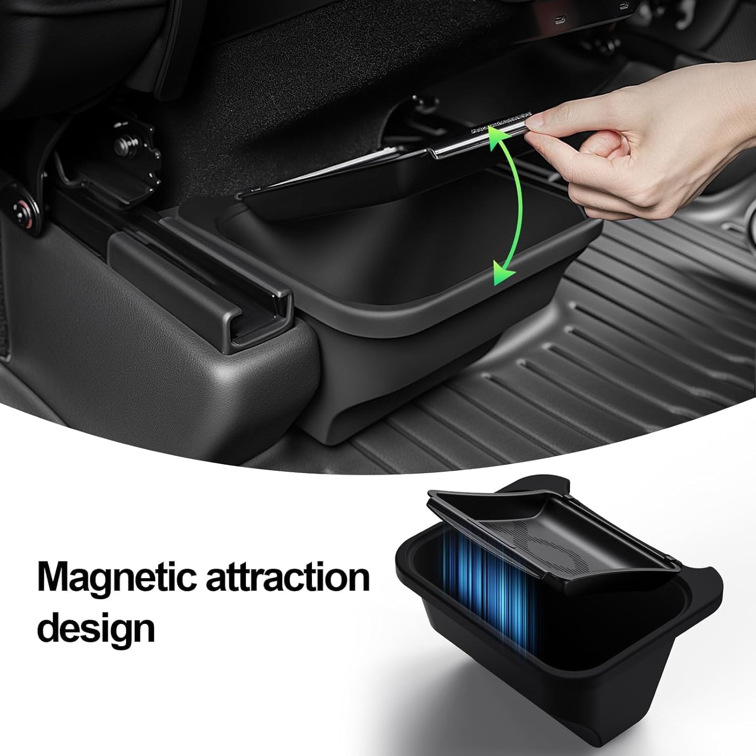 topfit organisateur de console centrale arrière pour Tesla Model Y Juniper boîte de rangement sous siège, poubelle avec couvercle accessoires intérieurs pour Model Y Juniper 2025-2026