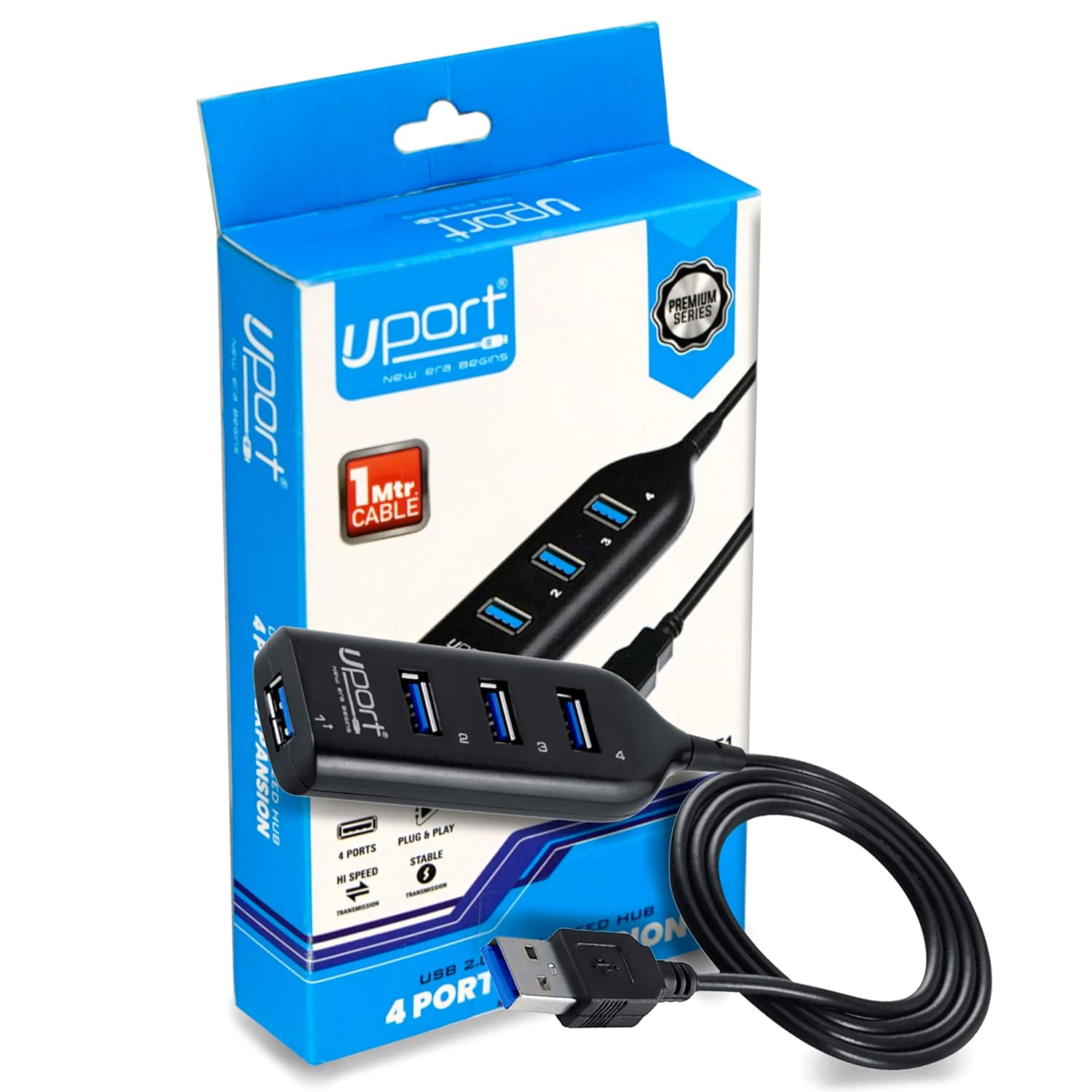 UPORT 1 Meter 4 in 1 UltraSlim USB Port Hub 2.0 Splitter Extender USB