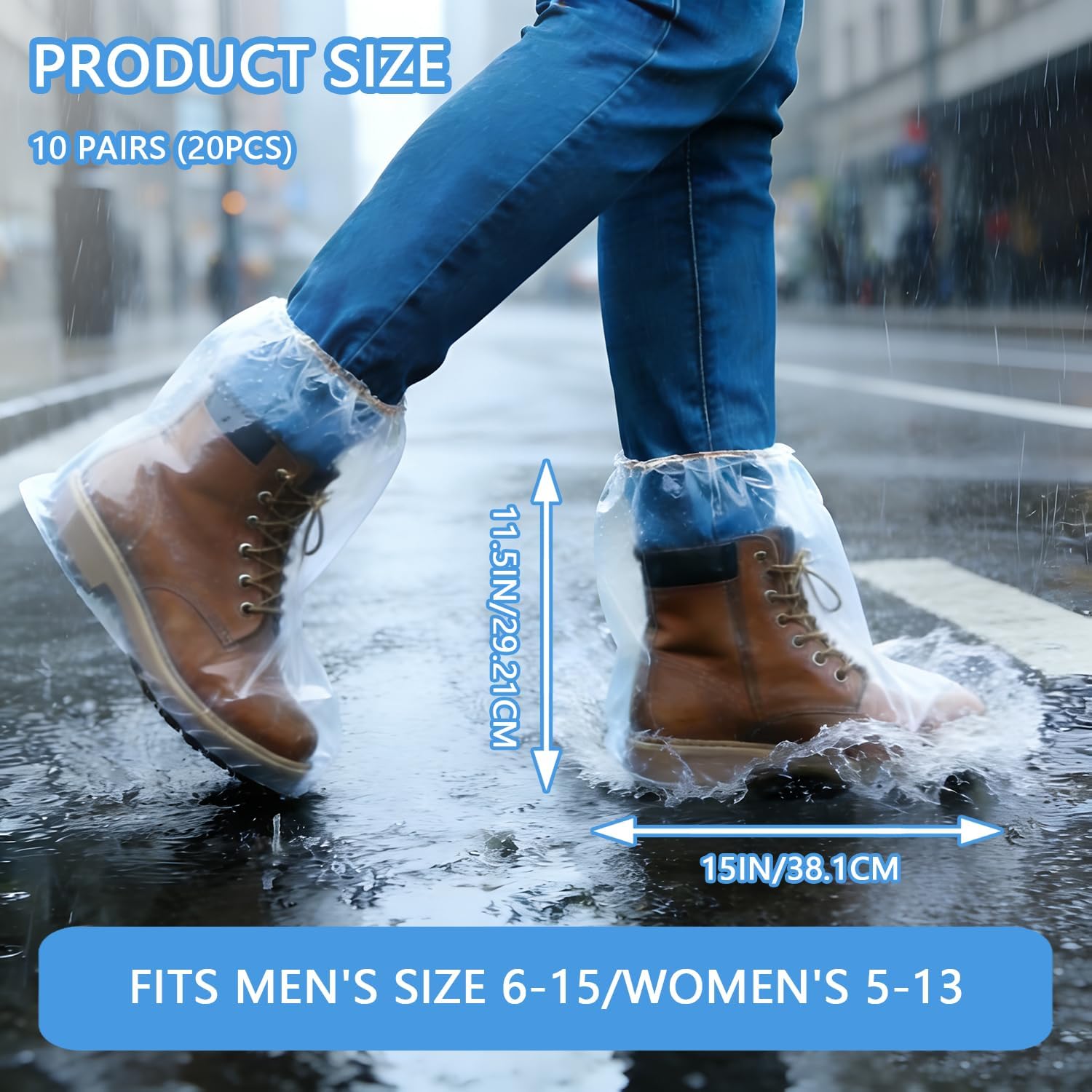 20Pcs Disposable Waterproof Shoe Covers for Rain, Clear Durable Non-Slip Plastic Rain Boot Covers for Men Women for Use in Water Parks, Commuting and Travel (20 Pcs Medium)