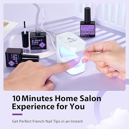 Miniatura 2 de btartboxnails XCOATTIPS - Uñas de gel francesas  Uñas cortas de ataúd con gel de uñas, dúo protector francés, lámpara de uñas, gel suave todo en