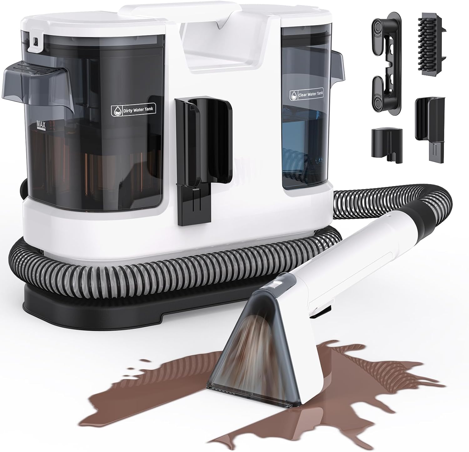 Couch Cleaner Machine - 15Kpa Suction Upholstery Cleaner Machine, Portable Carpet Cleaner with Self-Cleaning and 600W Motor for Pet Stain, Couch, Car, Stair, and Area Rug (Black & White)