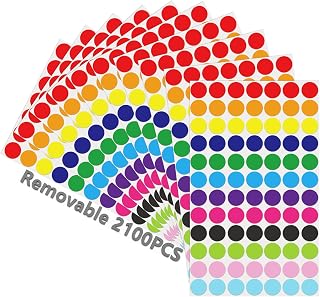 3/4" Color Dot Stickers Removable Adhesive Markers Label for Garage Sale Kids Classroom Toddlers Preschool The Office Waterproof Sticky Small Round Colored Price Tag Easy Peel Off, 25 Sheets 2100PCS