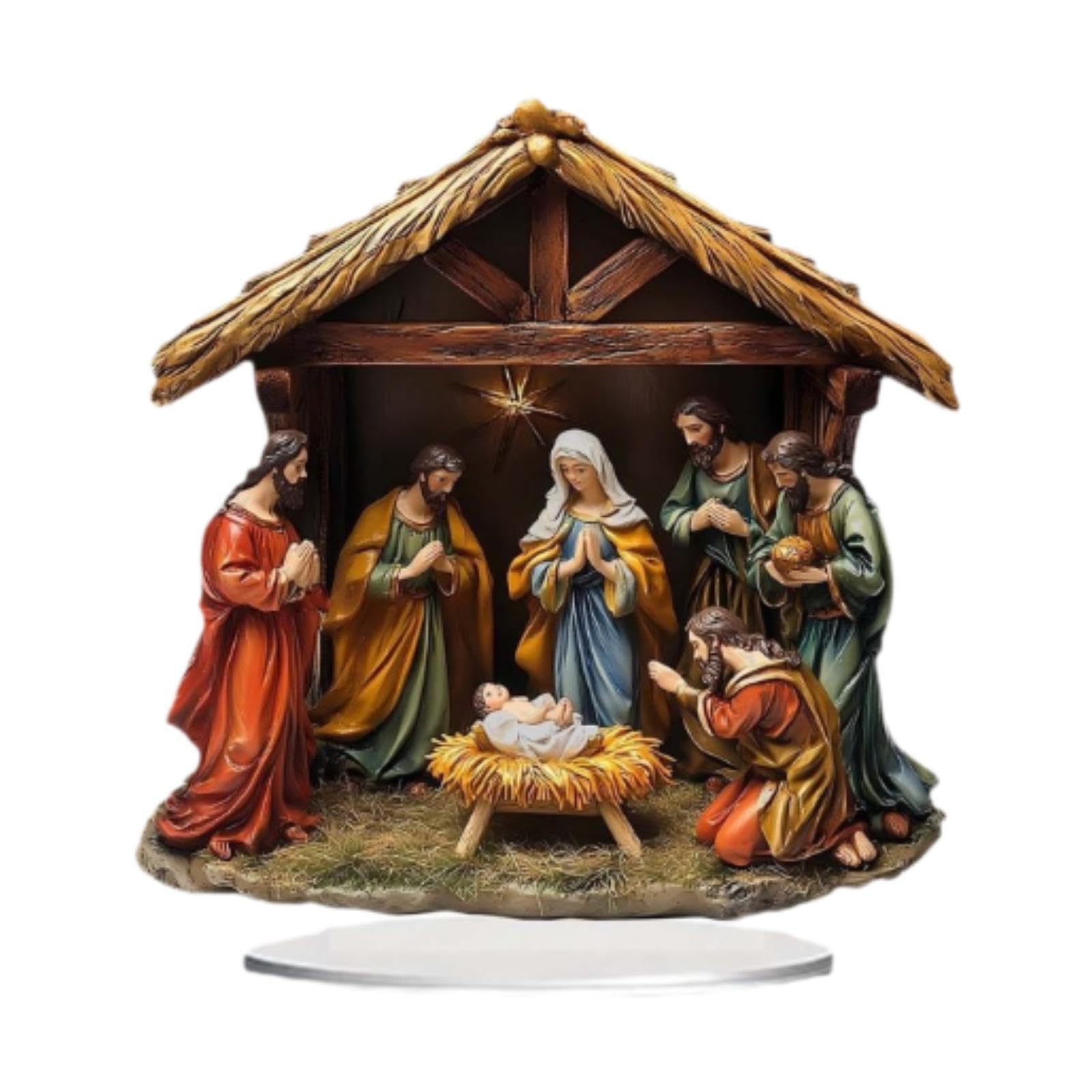 ALCXAZS Captivating Jesus Birth Figurine Stunning Acrylic Display Decorative Piece For Tabletop Home Decoration Or Office Decor Jesus Birth Statue For Home