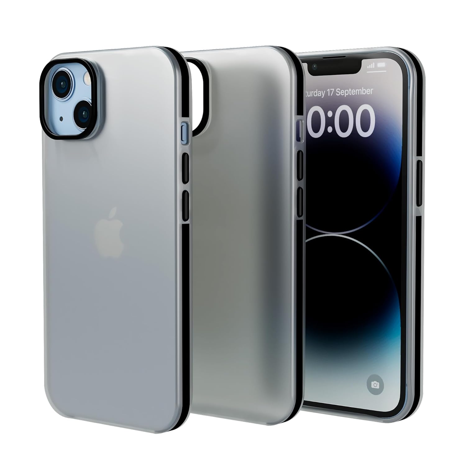 amazon basics Frosted Series | Sleek,Translucent Matte|Anti-Slip, Drop and Camera Protection| Back Case Cover for iPhone 13 6.1″- Translucent Black