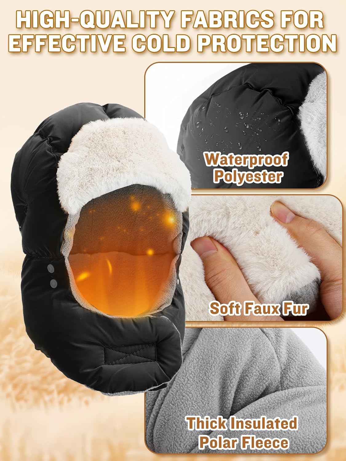 Winter Trapper Hat for Men - Windproof & Waterproof Hat with Removable Mask Goggles Ear Flaps