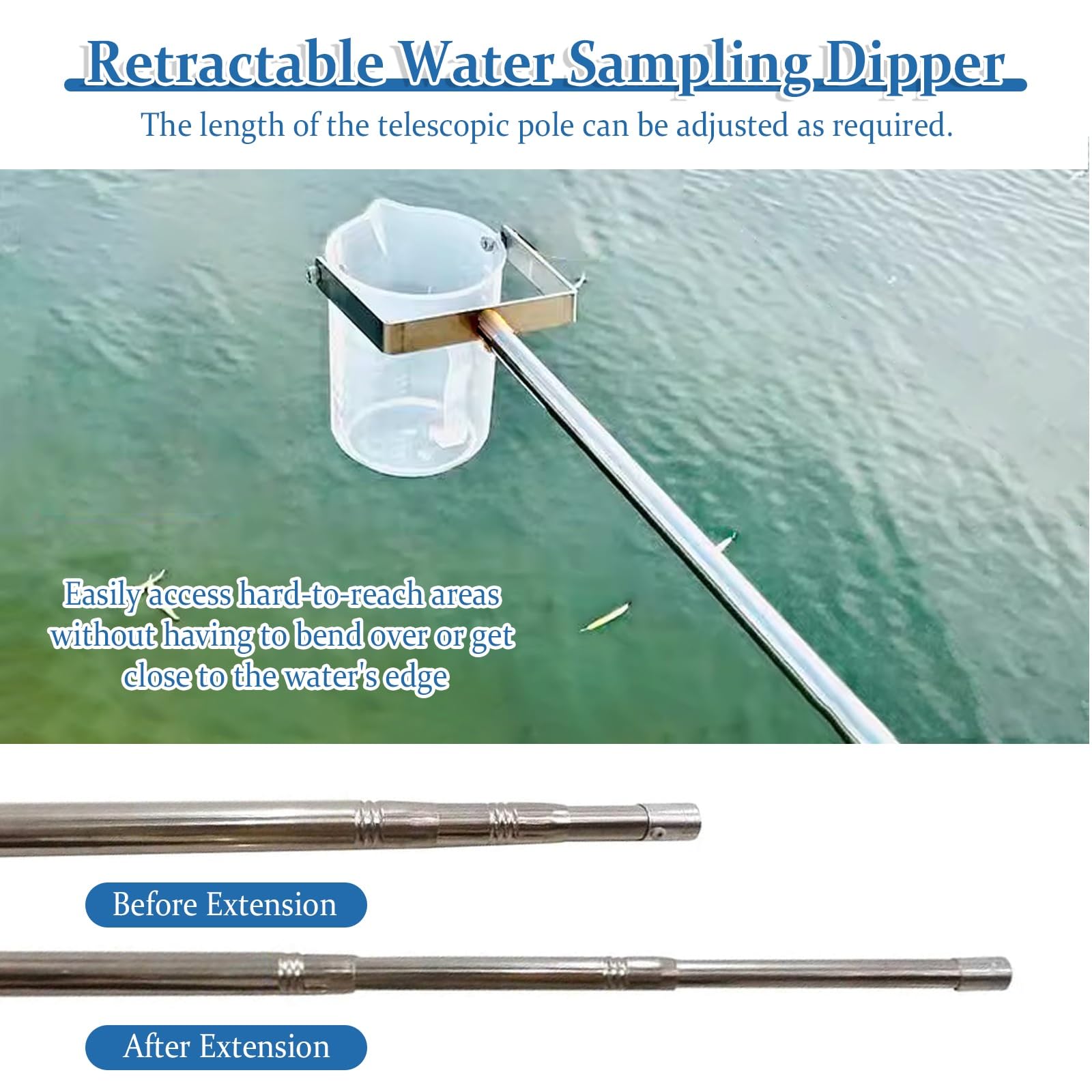 Retractable Water Sampling Dipper, Commercial Easily Adjustable Telescopic Water Sampler, Flexible Rotation Rod Water Quality Sampler with Handle & Eagle Beak(1000ml Cup,Length 3.9ft-16.4ft)