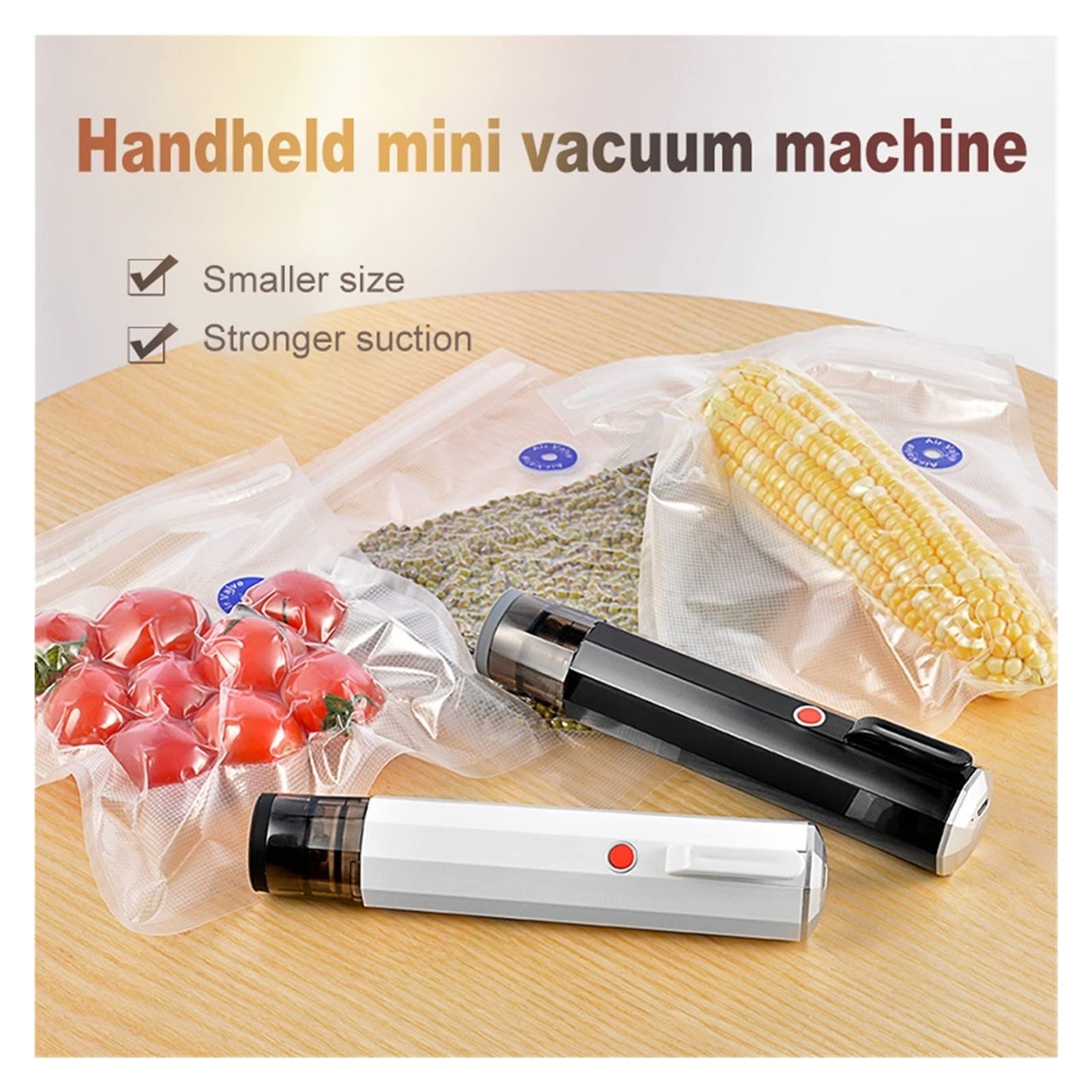 Mini sellador al vacío USB Máquina de envasado al vacío de mano Sellador de bolsas de plástico portátil Máquina de sellado de almacenamiento de bocadillos de alimentos de cocina (Color : Black) (Bla