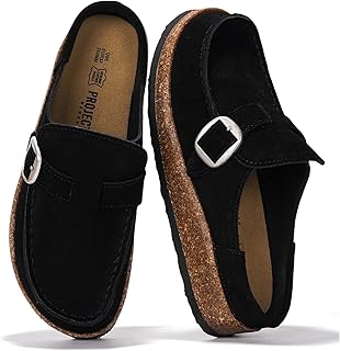 Genuine Leather Moccasin-Style Clogs for Women - Memory Foam and Water Resistant Mules Slip-on - Non-Slip and Durable Clogs Casual Shoes for Women Footwear (Carline)