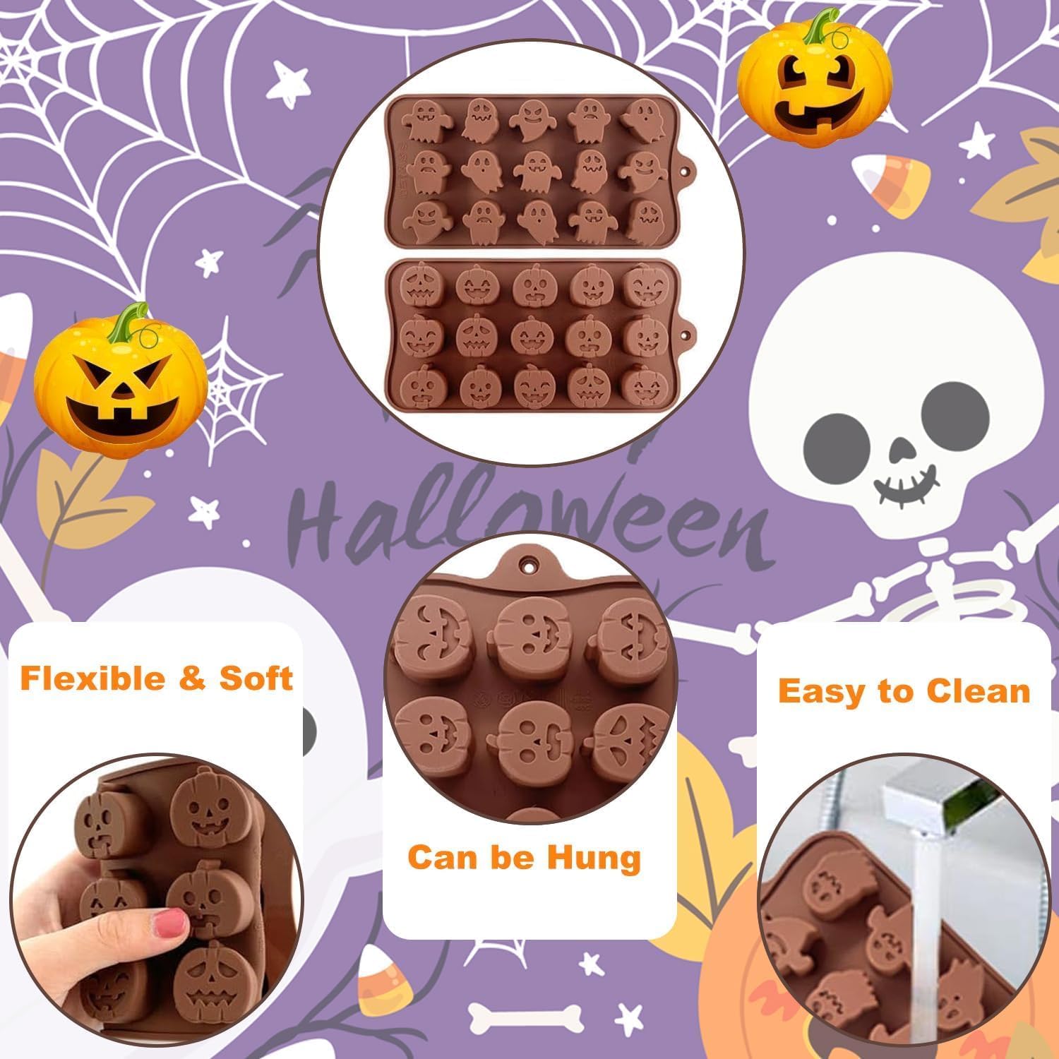 Halloween Candy Mold 2PCS Pumpkin and Ghost Silicone Chocolate Mould, Trick or Treat Molds for Halloween,Food Grade Mold for Making Chocolate Gummy Cookie Jelly