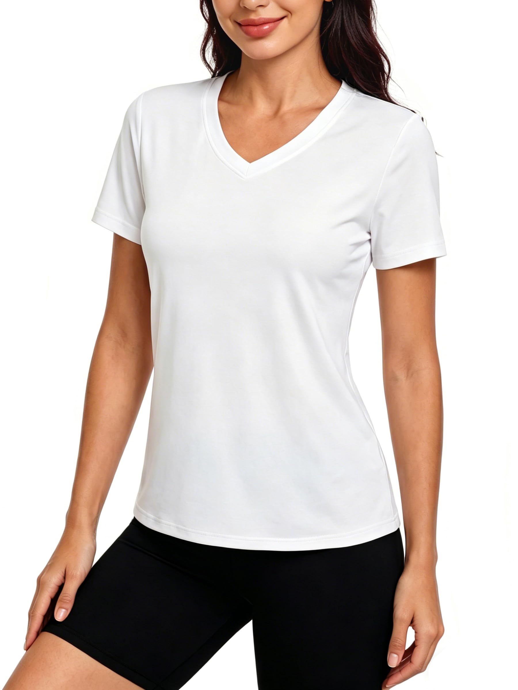 TACVASEN Damen UV Shirt Kurzarm V-Ausschnitt Tshirt Atmungsaktiv Leicht Basic Bluse für Sommer