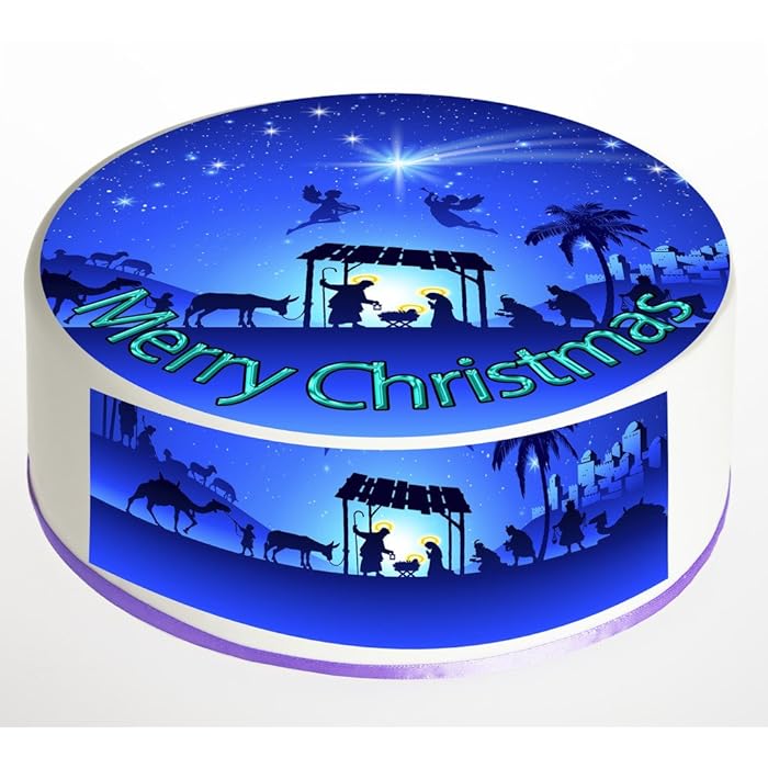 Buy Nativity Scene Merry Christmas Cake Topper. Round Cake Topper. Edible Icing Sheet 7.5 inch