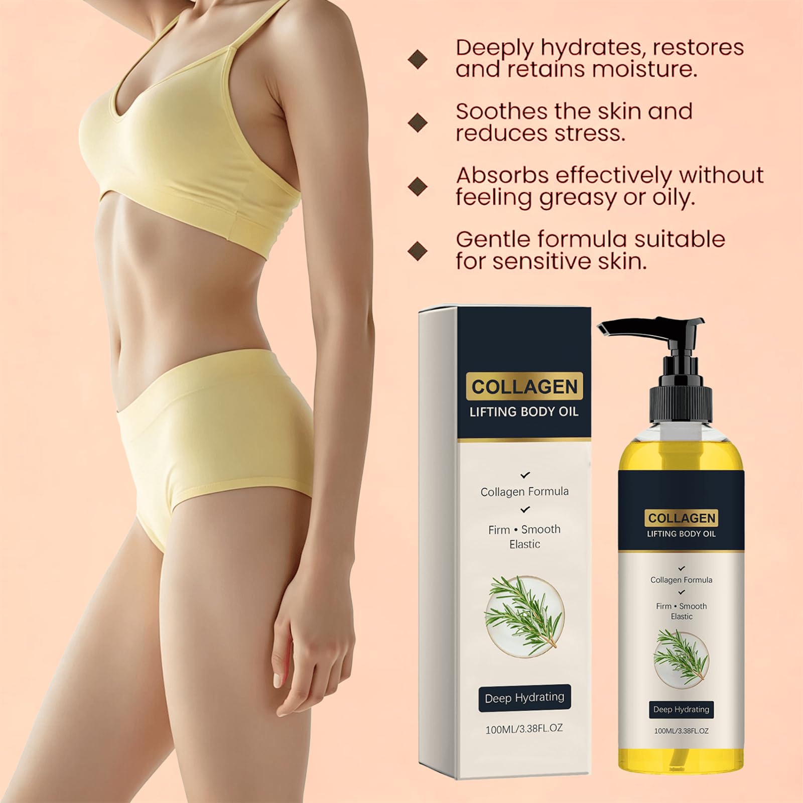 Olio per il corpo al collagene con texture setosa idratante, lozione per il corpo rassodante, olio idratante per la cura della pelle per donne, per la cura quotidiana del corpo e della pelle (6