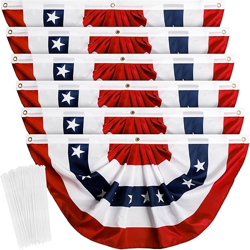ZOOFOX Paquete de 6 banderas de abanico plisadas estadounidenses, 3 x 1.5 pies, patrióticas de Estados Unidos, banderines de estrellas y rayas para