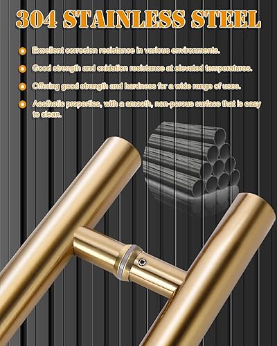 Miniatura 5 de Tirador redondo de acero inoxidable de 12 pulgadas, manija de empuje de doble cara, manija de puerta de granero deslizante francesa, manijas de