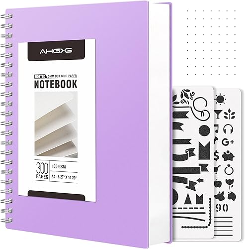 Miniatura 1 de AHGXG Cuaderno de espiral con puntos y viñetas, cuaderno grande de puntos A4 de 8.5 x 11 pulgadas, cuaderno de cuadrícula de puntos de 300 páginas,