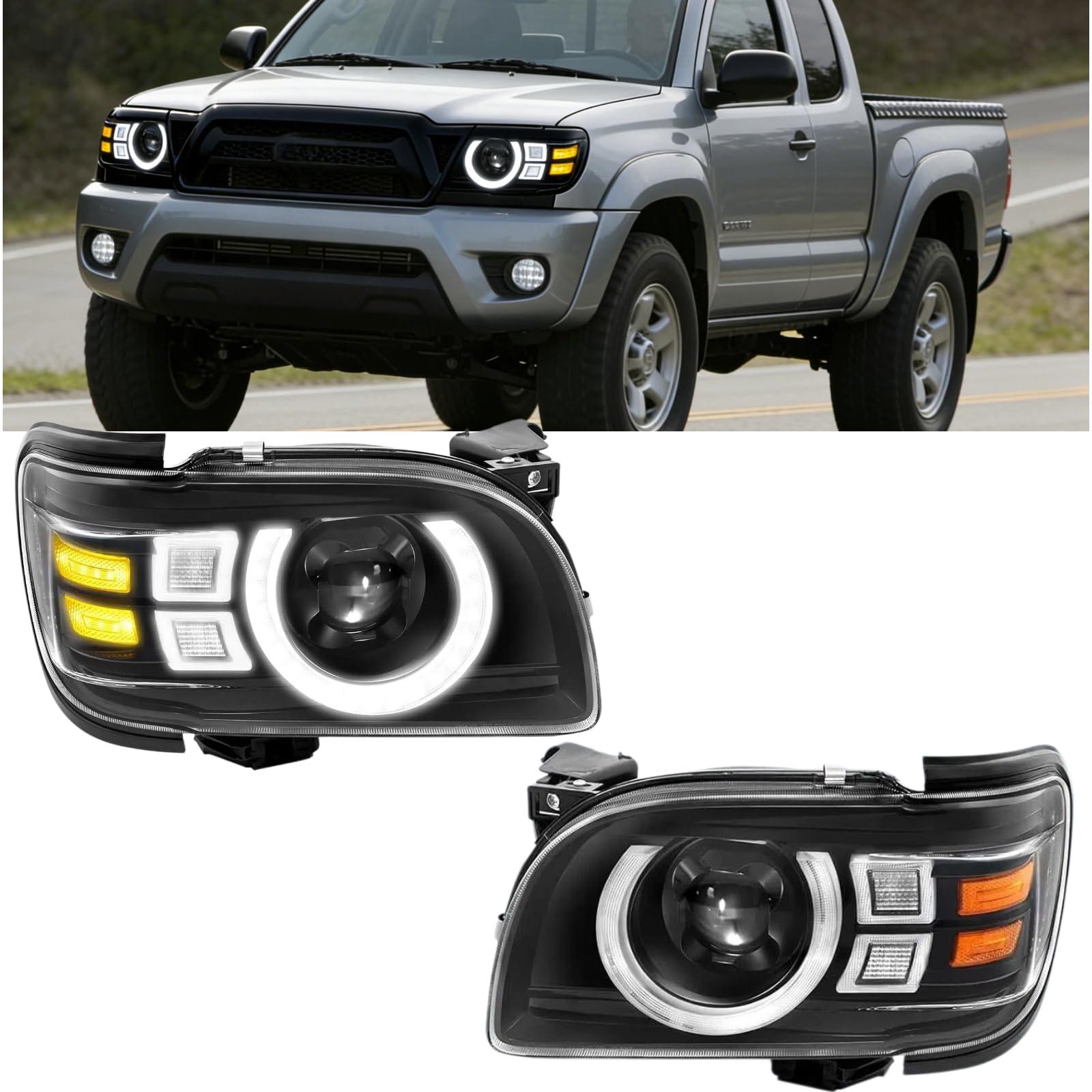 JAPDAMP Headlights Assembly Compatible with 2001 2002 2002 2003 2004 Tacoma Chrome Halogen Headlight Assembly Replacement Direct Headlamp Assembly （