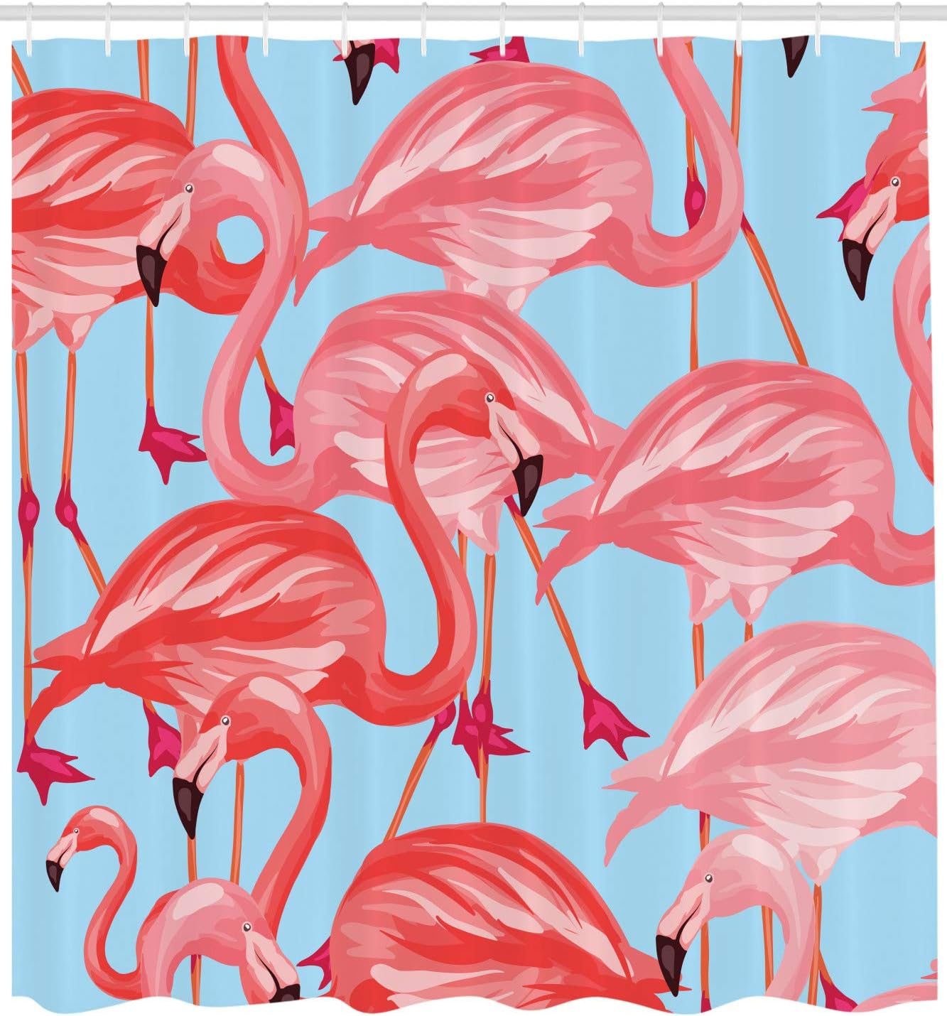 Ambesonne Flamingo Shower Curtain, Tropical Birds Pattern Flamingos Colorful Exotic Animal Nature Artwork, Cloth Fabric Bathroom Decor Set with Hooks, 69" W x 70" L, Blue Coral