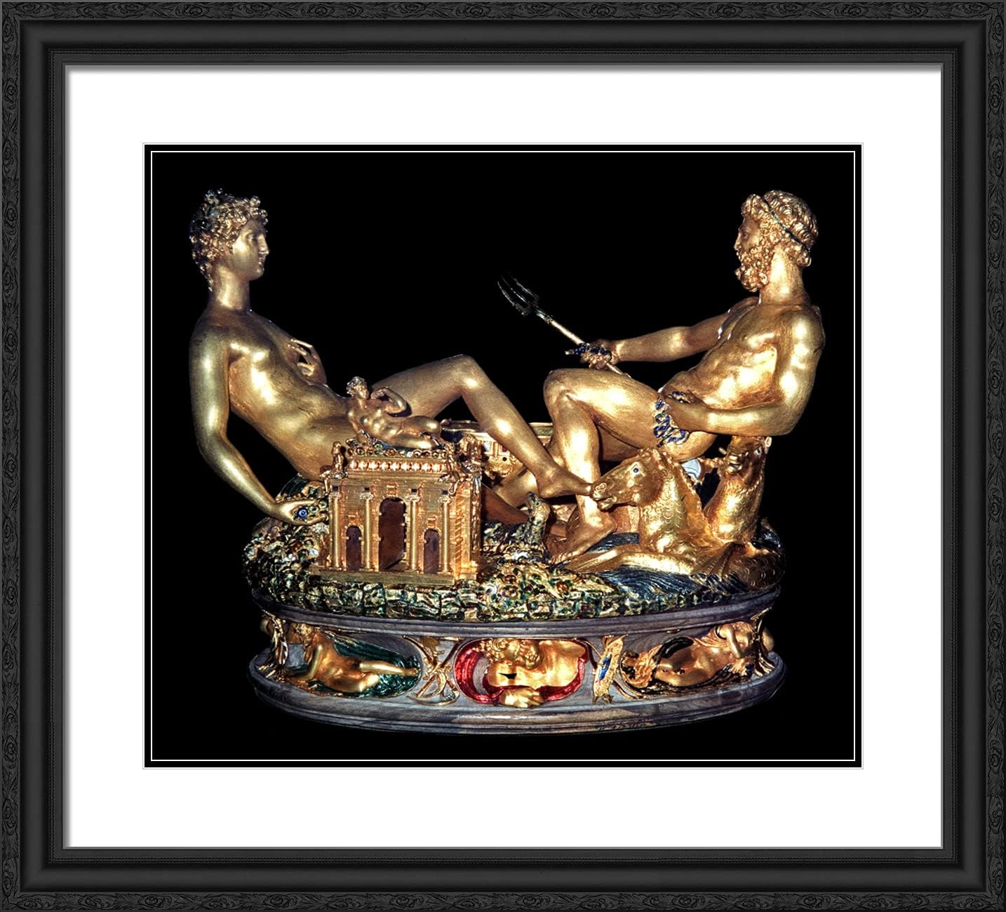 ArtDirect Cellini, Benvenuto 22x20 Gold Ornate Framed Art Print with Double Matting Titled: Salt Cellar