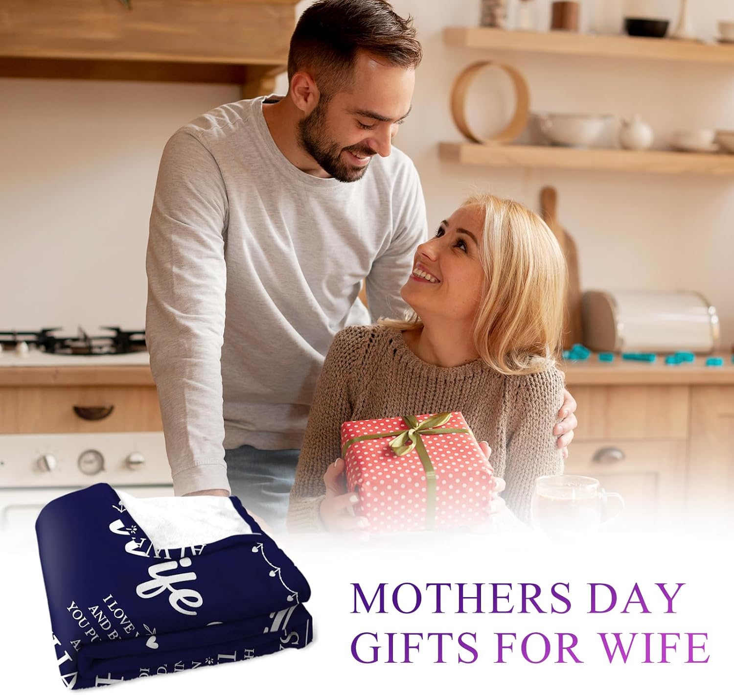 Wedding Anniversary Romantic Birthday Gifts for Wife Women from Husband, Wife Birthday Gift Ideas, Navy Blue Throw Blanket for Couch