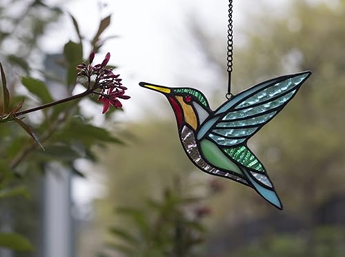 Miniatura 8 de Colgantes de ventana de pájaros de vidrieras, decoraciones de colibrí de vidrieras, atrapasoles de pájaros para decoración de ventanas, regalos