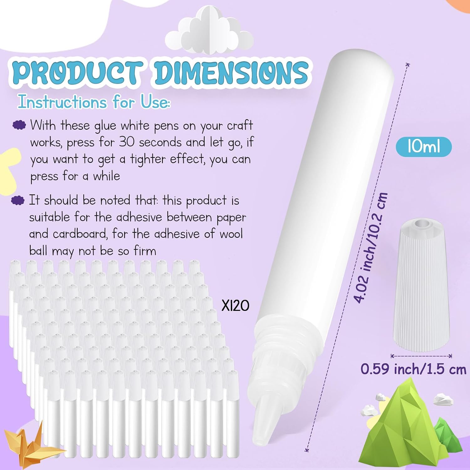 MotiMind 120 Pcs White Tacky Glue Pens Bulk for Crafts Quick Dry